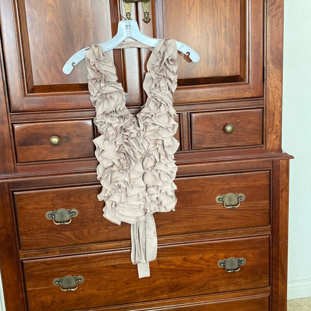 BCBGMaxAzria Cali Ruffle Backless Halter Tank Top